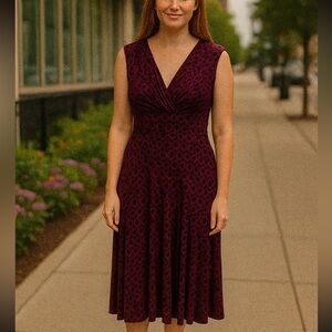 Ralph Lauren Red and Black Print Midi Dress